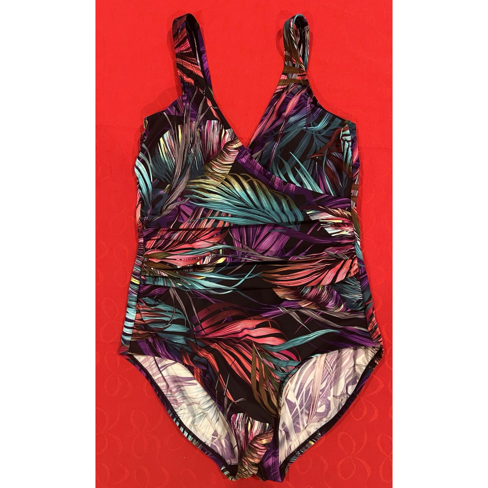 Miradonna by MIRACLESUIT SIZE 12 Women One Piece Swimsuit Bahama Print Tropical